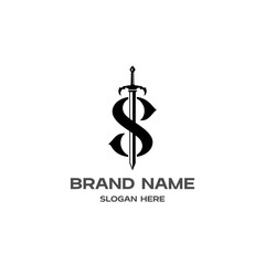 Letter S Sword Logo Minimalist Monogram Emblem Design