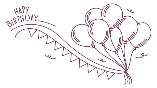 Joyful birthday celebration with a festive bunch of balloons and decorative bunting creating a whimsical and celebratory atmosphere for any special occasion