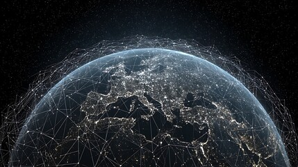 Obraz premium Earth from space covered in satellite debris and city lights.