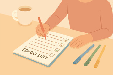 to do list hand holding a coffee cup