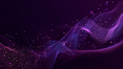Mesmerizing waves of vibrant purple light with shimmering particles create a dynamic, ethereal backdrop for futuristic and technological themes.