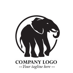 Obraz premium Majestic Elephant Logo Symbol in Black on White Background with Elegant Minimalist Modern Design