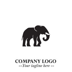 Majestic Elephant Logo Symbol in Black on White Background with Elegant Minimalist Modern Design