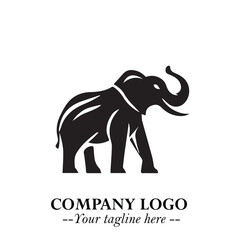 Majestic Elephant Logo Symbol in Black on White Background with Elegant Minimalist Modern Design