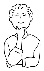 脳内設計に満足している男性のバストアップ_線画