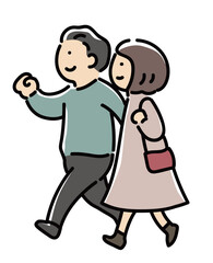 目的地へ徒歩で向かう夫婦_カラー