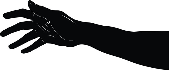 Fototapeta premium Silhouette of extended human hand reaching upward on white background