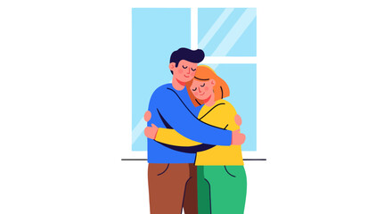 Fototapeta premium Couple Embracing Beside A Window Depicts Affinity, Togetherness, and Mutual Support