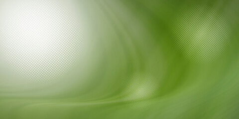 Vibrant abstract digital background dominated swirling shades green and white. Soft motion blur effect creating feeling gentle movement and flow. Circular halftone dot patterns big and small