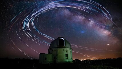 astronomical observatory featuring star trails and advanced research tools under night sky