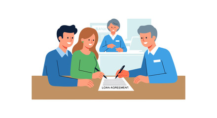 Obraz premium Couple Signing A Contract At The Bank With A Loan Officer And Agreement