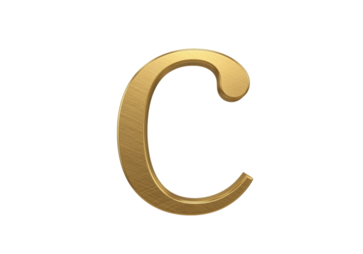 Isolated golden uppercase letter C, shiny and elegant, font element for web or print design