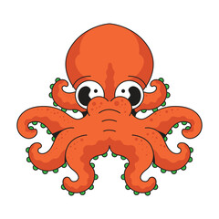 Cute octopus flat design cartoon icon illustration