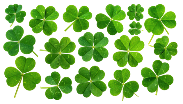 Green shamrock and four-leaf clover pattern on a black background