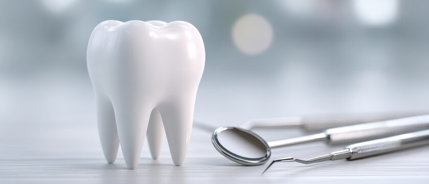 Tooth model with dental tools for clinic promotion