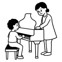 Child learning piano with a teacher