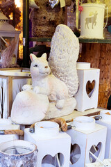 European Christmas market stall with different gifts