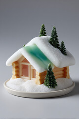 Cozy log cabin snow christmas winter decoration