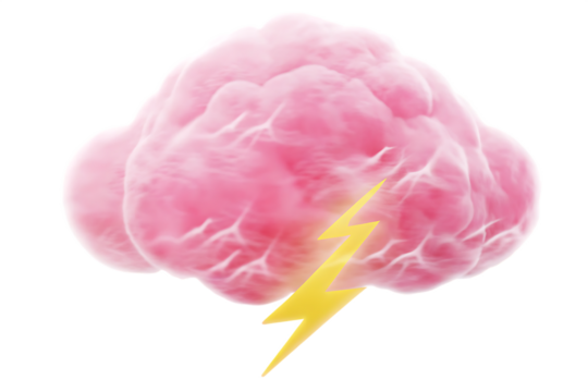 pink cloud with lightning bolt isolated on white background png, ai generated.