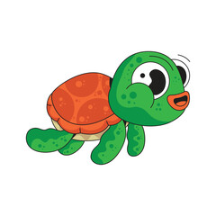 Cute turtle flat design cartoon icon illustration