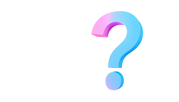 Blue/pink gradient question mark, isolated on black background