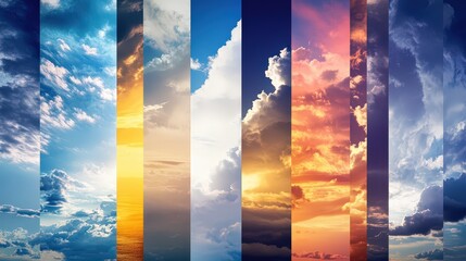 Collage of sky photos showcasing vivid colors and changing clouds