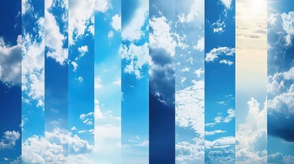 Vibrant cloudy sky with geometric shapes and sunlight