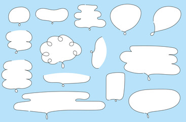 Hand drawn speech bubbles set on blue background