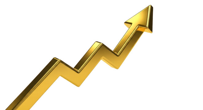 Golden arrow graph isolated on transparent background