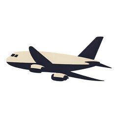 A stylized illustration of a commercial airplane in flight, depicted with a cream-colored fuselage and dark blue accents on the wings and tail.