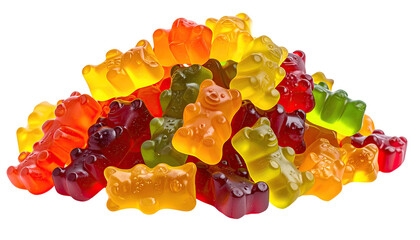 Colorful pile of gummy bears, various fruit flavors & textures