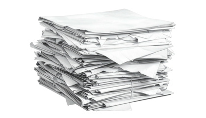 Overwhelming stack of white paper, disheveled