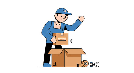 Delivery Worker Approves Package Shipping and Handling Process With Enthusiasm