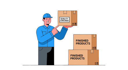 Delivery Worker Presenting Checked Package with Finished Goods, Product Shipping Concept