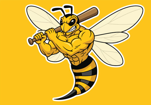 Mascot gaming yellow jacket with baseball bat - Gaming logo - Gaming Mascot - esport mascot stock illustration