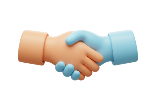 Isolated Rendering of a Handshake Between Peach and Blue Hands in Agreement or Deal
