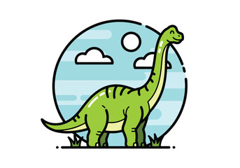Naklejka premium Cute green dinosaur mascot logo with sky background - Gaming logo - Gaming Mascot - esport mascot stock illustration