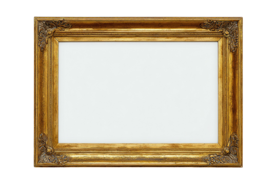 Ornate gold frame, blank white center, rectangle shape