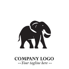 Majestic Elephant Logo Symbol in Black on White Background with Elegant Minimalist Modern Design