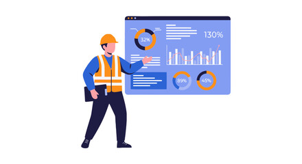 Fototapeta premium Engineer Presenting Data Analytics and Charts on a Modern Digital Interface