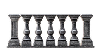 black marble balustrade with pillars elegant stone railing classic architectural detail luxury balcony structure isolated on white background