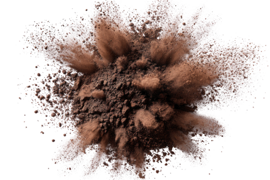 Brown powder explosion on a black background, close up shot