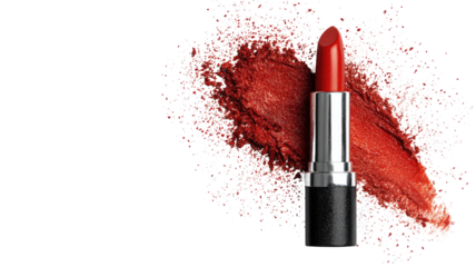 red lipstick cosmetic beauty makeup product elegant tube fashion accessory glamour item isolated on white background