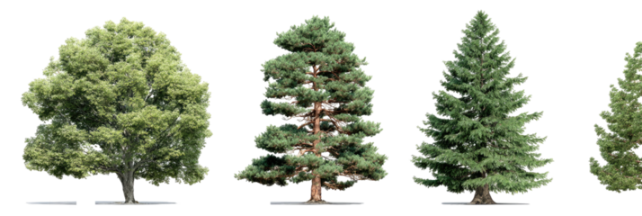 Row of different tree types against black background