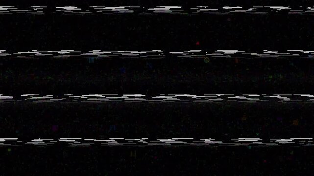 Authentic vhs tape noise with heavy black and white static, tracking distortion, and colorful glitches. Use as overlay for retro 80s or 90s television screen