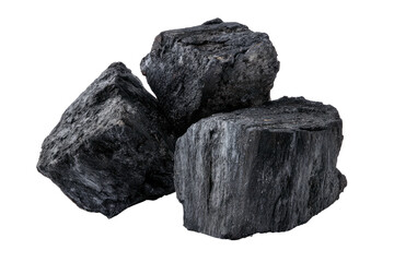 Obraz premium Pile of three lumps of rough, dark, uneven coal