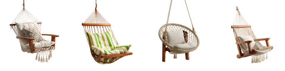 Obraz premium Collection of Comfortable Hammock Chairs: Relaxing Indoor/Outdoor Seating