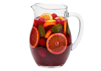 Isolated pitcher of sangria filled with colorful fruit, refreshing, celebratory beverage