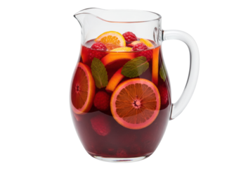 Isolated pitcher of sangria filled with colorful fruit, refreshing, celebratory beverage