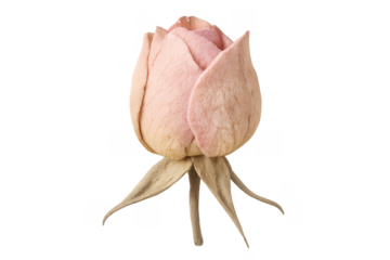 Dried pink rose bud on transparent background